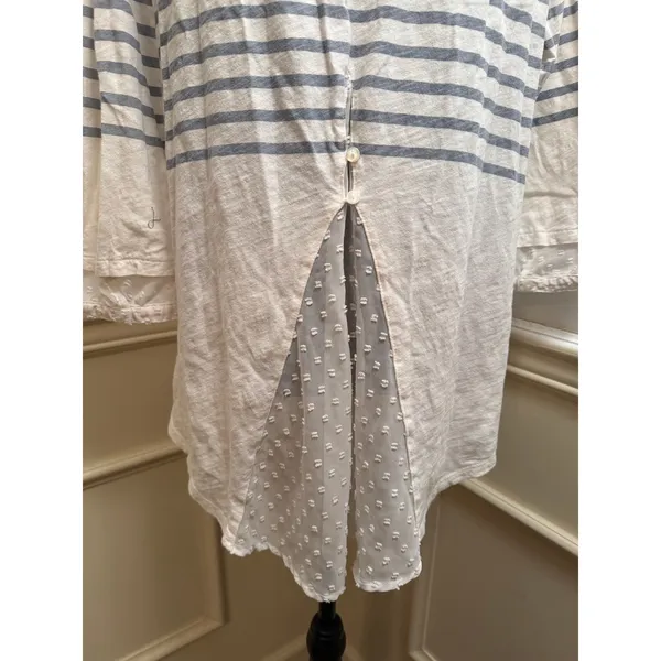 Anthropologie Little Yellow Button Striped Mixed Media 3/4 Sleeve Top Coastal - Image 6