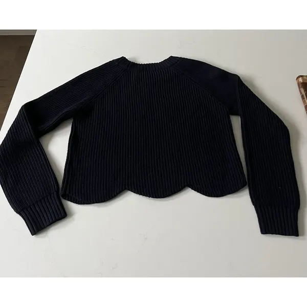 Aritzia Wilfred Sardou 100% Merino Wool Cropped Navy Sweater Small - Image 4