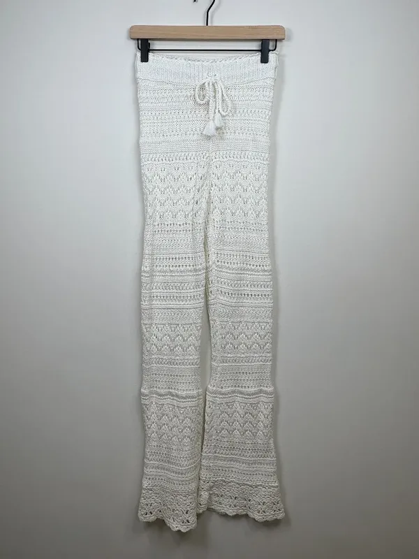 🌟 Love Shack Fancy 🌟 Fosta Crochet Cotton Flared Pull On Pant White Xs - Image 4