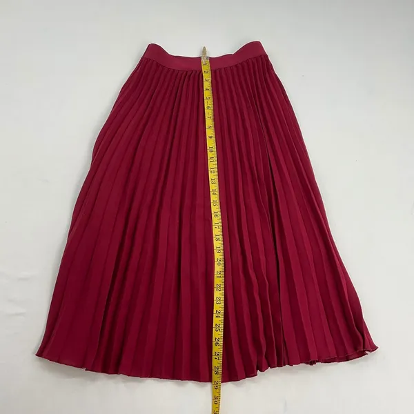Burgundy Red Pleated Midi Skirt Elastic Waist Cotton Blend Small‎ - Image 2