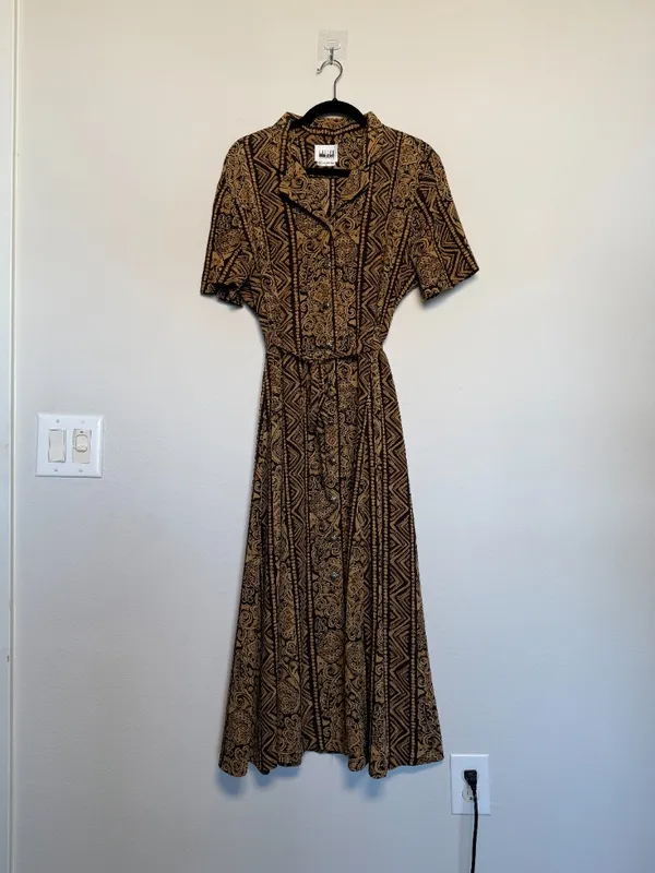 Vintage 90s Long Maxi Dress Button Up Tribal Print - Image 5