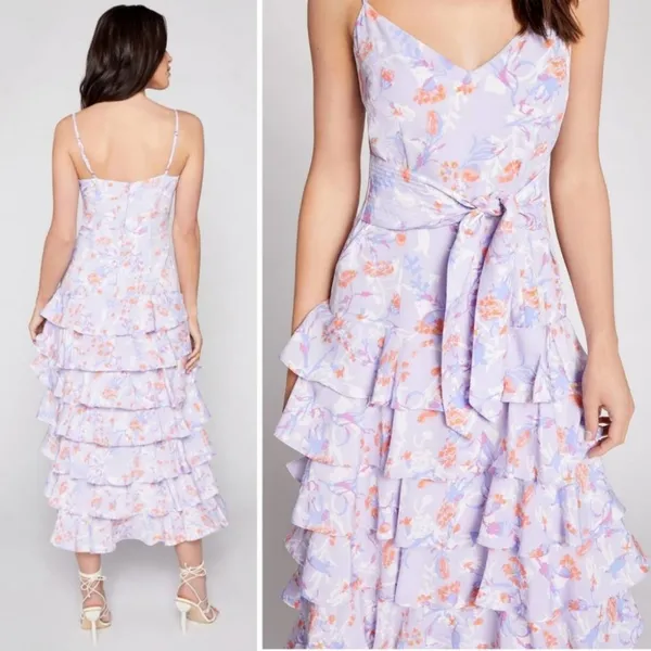 LIKELY NWT $248 Ariella Floral Tiered Ruffle Midi Dress Pastel Purple Women's 8‎ - Image 2