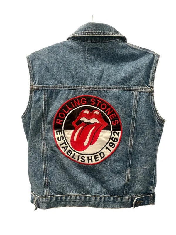 Rolling Stones Forever 21 Denim Vest Medium Back Patch Rock Band Concert Jean M - Image 2