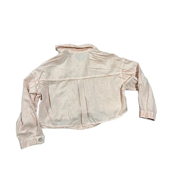 Zara Cropped Linen‎ Blend Jacket Peach Pink Frayed Raw Hem Utility sz M - Image 2
