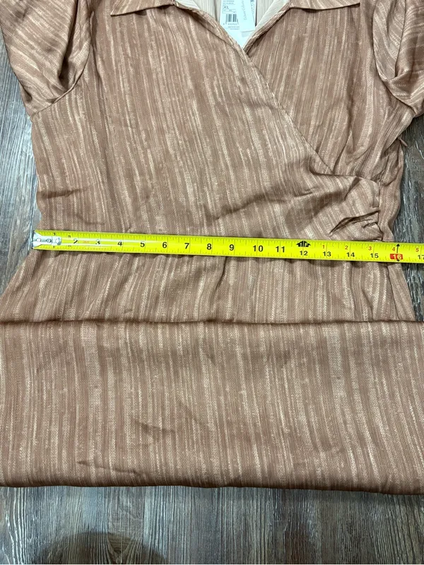 NWT Mango MNG Brown Satin Shirt Wrap Midi Dress 10 Flowy Flared Sleeve Party - Image 14