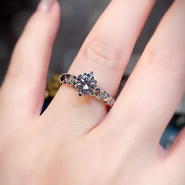 18K White Gold Plated Adjustable 1.5 CT CZ Diamond Wedding Ring for Women - Image 4