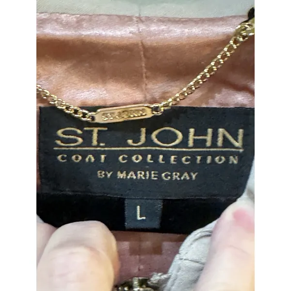 Vintage St. John Coat Collection by Marie Gray -size Large Faux Suede Buttons - Image 9
