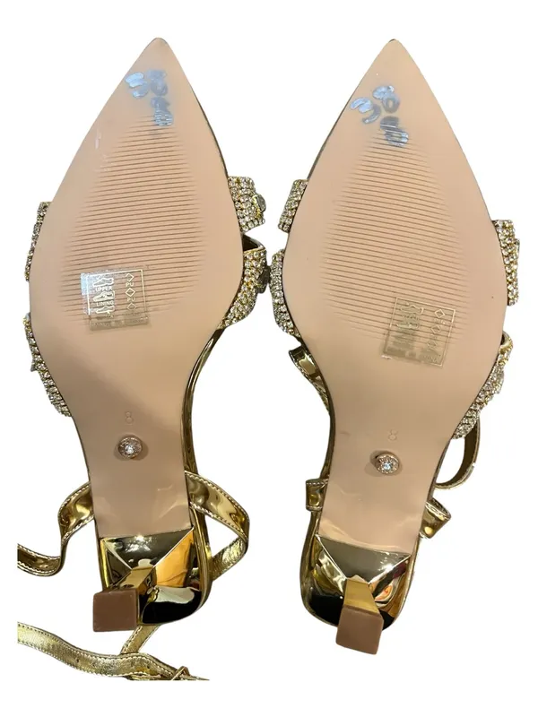 Azalea Wang Ziva Ankle Strap Sandal Gold Rhinestone Heels Size 8 New No Box - Image 10