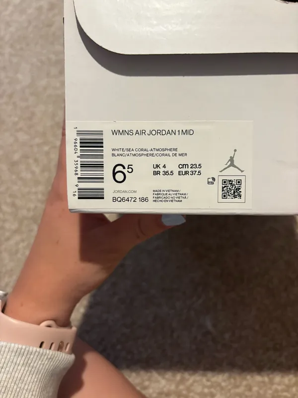 White and Coral Women’s Air Jordan 1’s - Image 4
