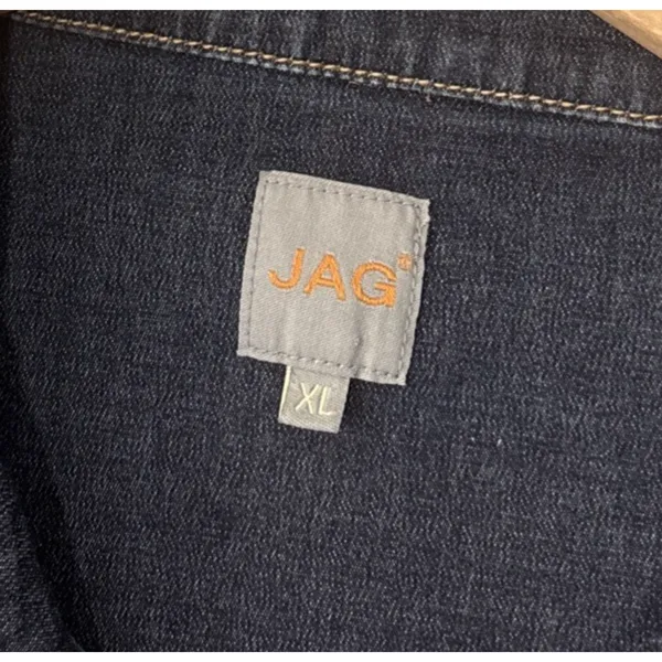 Jag Pearl Snap Western Denim Shirt Size XL Dark Blue Jean Fitted Cowgirl Chic - Image 6