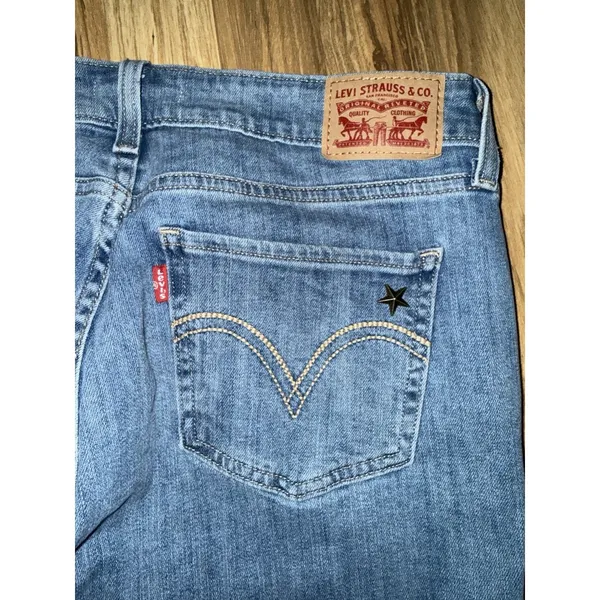 Levi's 535 Super‎ Skinny Jeans Womens Sz 30 Blue Denim Stars Accents Artsy Art - Image 8