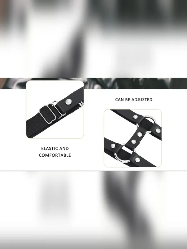 Black Leg Harness Faux Leather Style‎ With Metal Rings And Studs - Image 12