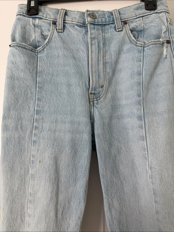 Abercrombie & Fitch Light Blue Straight Leg Jeans with Split Hem - Image 2
