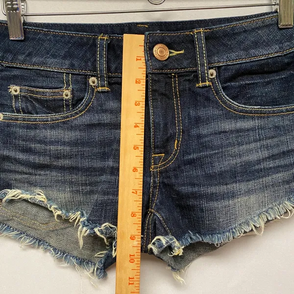 American Eagle Blue Micro Denim Jean Shorts Distressed Frayed Hem‎ Junior Sz 25 - Image 7