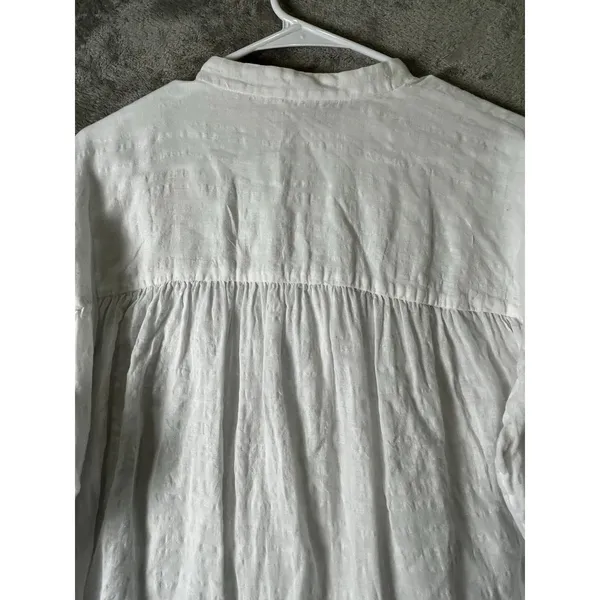 Eileen Fisher Linen Organic Cotton Sheer Check Mandarin Collar Shirt Medium - Image 4