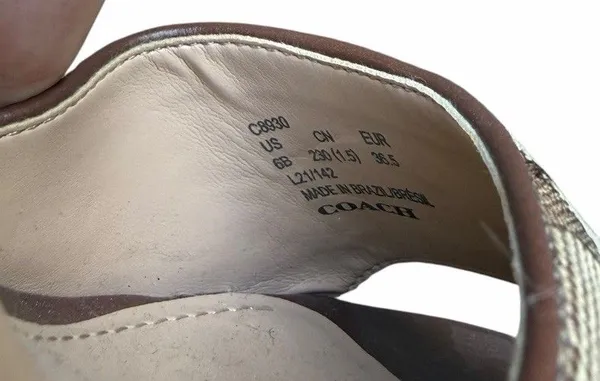 NEW Coach Logo Maddy Sandal Khaki Saddle Summer Woven Block Heel $198.00 Tan - Image 12