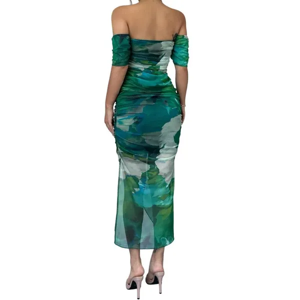 SheIn Shibori Print Off-Shoulder Bodycon Dress in Green, Size M​​​ - Image 2