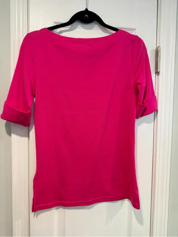 NWOT LRL Lauren Ralph Lauren Size S Pink Boat Neck Cuffed Sleeve Top Cotton - Image 10