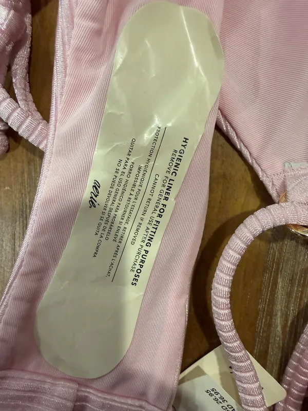Aerie Shine Rib Bikini Swim Set Medium String Triangle Top & Bottom Pink NWT - Image 12