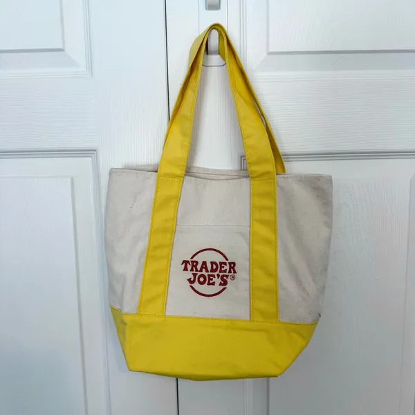 Trader Joe's Yellow and Cream Mini Tote Bag - Image 4
