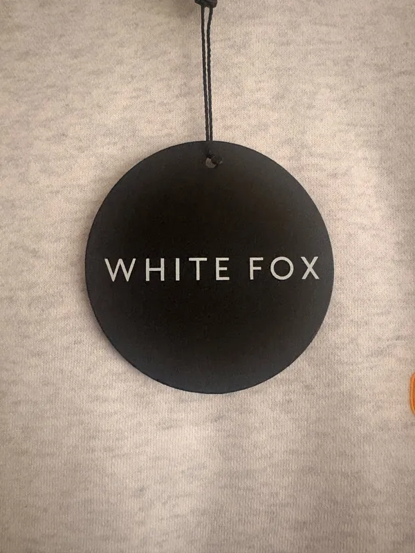 White Fox Boutique Hoodie Light Grey and Orange - Image 2