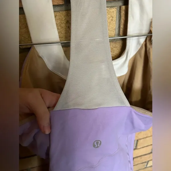 Lululemon Thick Strap Scoop Neck Halter Tank Top Purple & White Size 12 - Image 3