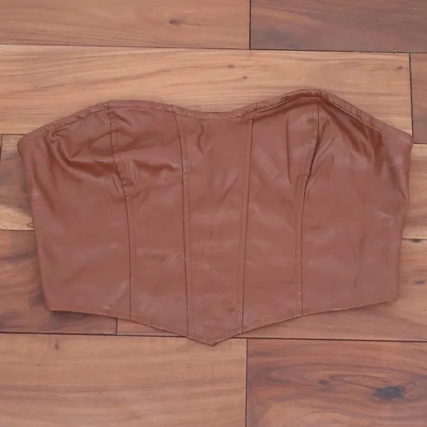 SHEIN Brown Faux Leather Corset Top Zip Back Sweetheart Neck XL 12 - Image 2
