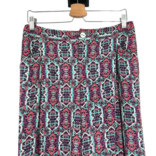 Anthropologie Elevenses‎ South Shore Pants Geometric Wide Leg Pink Teal Size 8 - Image 4
