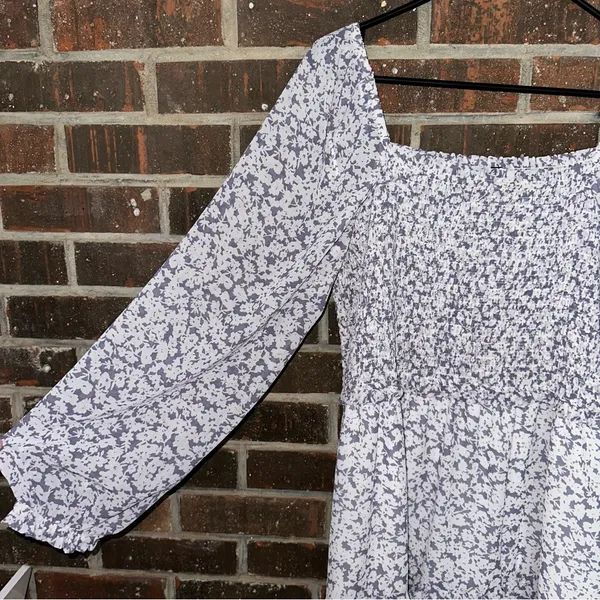 NWT 1.State Purple Floral Long Blouson Sleeve Smocked Ruffle Hem Dress - Image 2