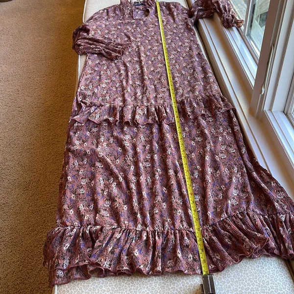 Nasty Gal Long Sleeve Mauve with Dainty Florals Maxi Long Dress size 4 - Image 10