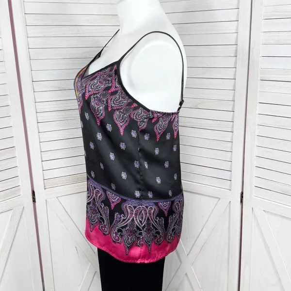Express Damask Paisley Satin Camisole Tank Top Black Pink Multi Large Y2K‎ Boho - Image 2