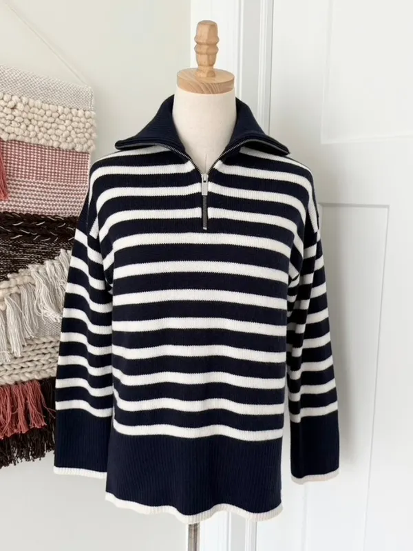 Aritzia Babaton Overseas Striped Sweater Blue White Sz XXS - Image 2