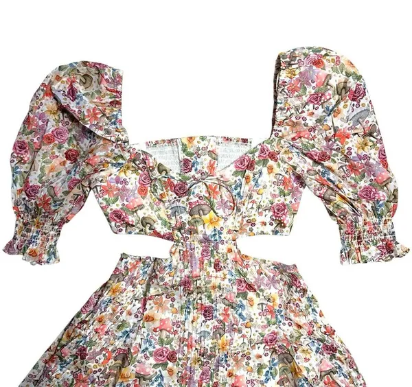 For Love & Lemons Floral Mushroom Print Arya Mini Dress Women’s US XS - Image 3
