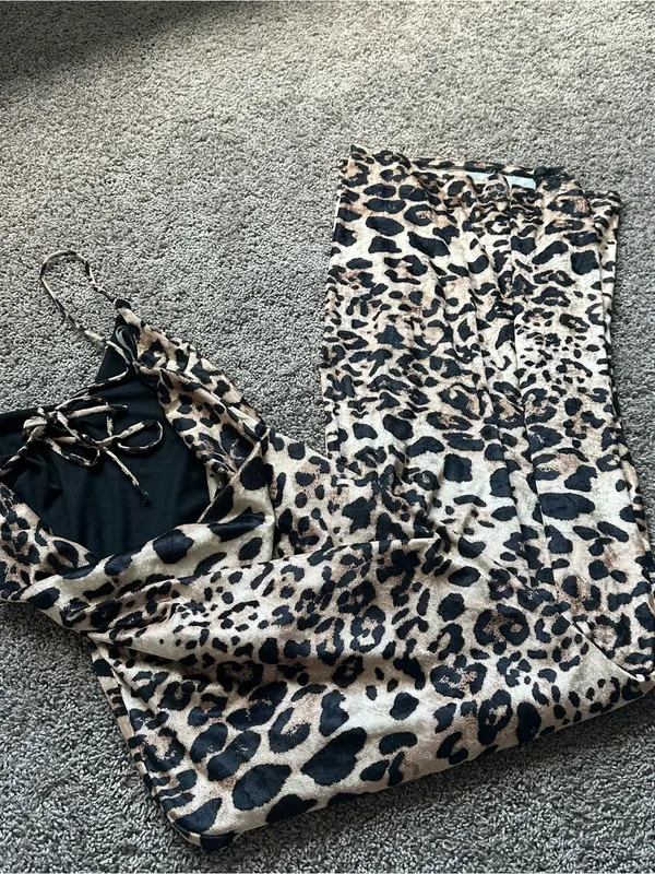 Blue Blush Leopard Print Maxi Dress in Tan and Black - Image 3