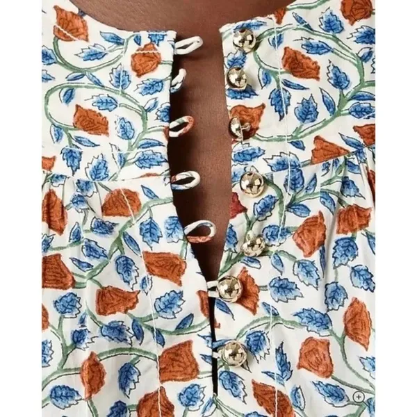 NWT!! J. CREW Shirred Popover Top Blouse Rosewood Floral‎ Preppy Buttons X-Small - Image 5
