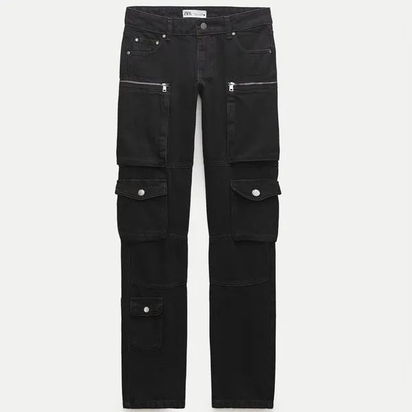 Zara The Slim Cargo in Black Denim Jeans Sz 34 NWT Slim Leg Mid Rise - Image 3