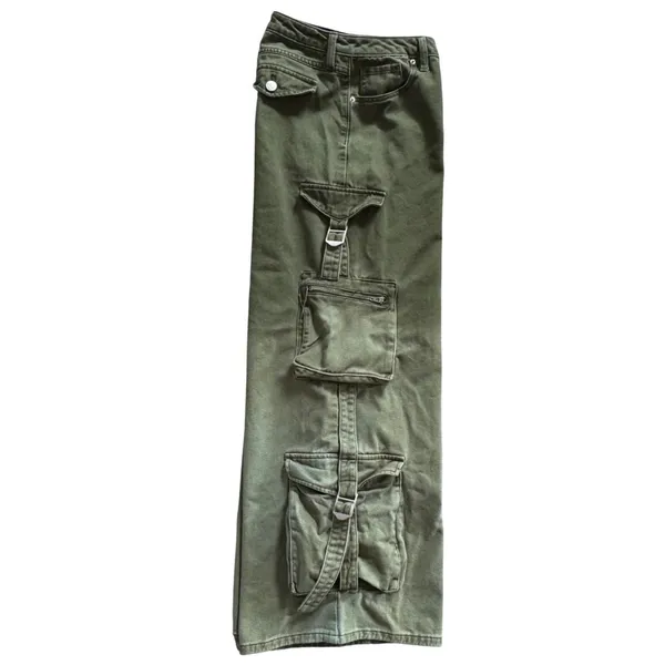 Forever 21 Premium Olive‎ Green Cargo Jeans Wide Leg Multi Pocket Womens Size 28 - Image 6