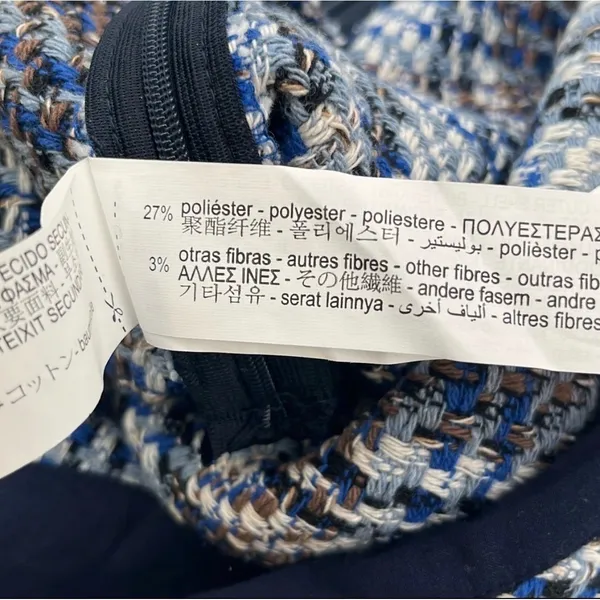 ZARA Mini Skirt Tweed Denim‎ Waist Women XL Blue White Plaid Wrap NWT - Image 7