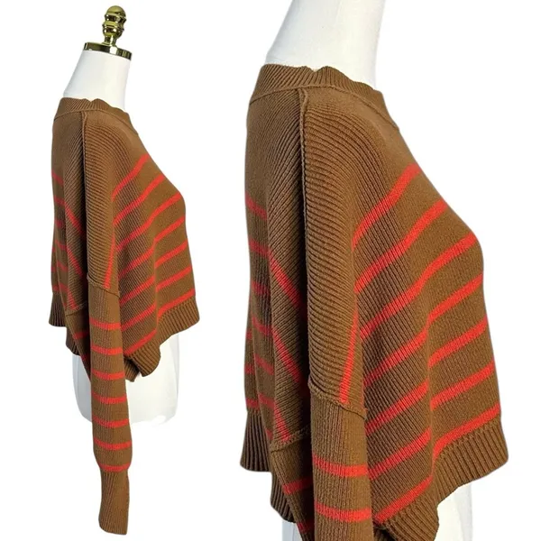 Free People Easy Street Stripe Crop Pullover Sweater Brown Orange Medium - Image 9