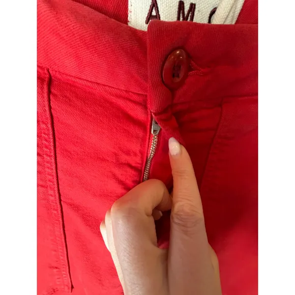 AMO Easy‎ Army Trouser Women 29 Red Raw Hem Patch Pocket Straight Leg Preppy - Image 8