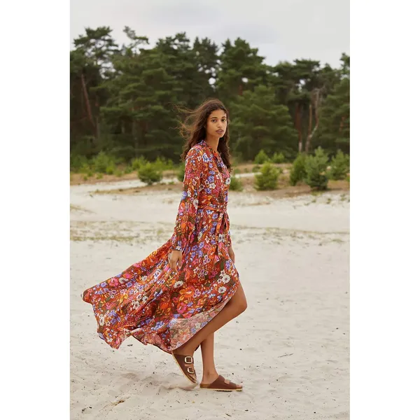 By Anthropologie Vale Maxi Shirtdress Belt Floral Rust Brown Orange Boho Kimono‎ - Image 2