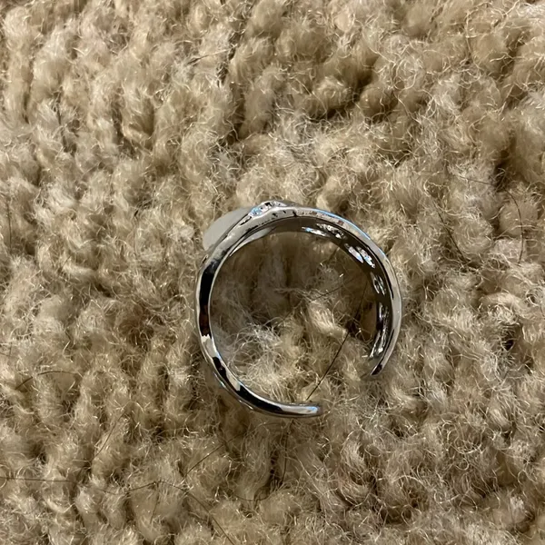 Silver Moonstone Gemstone Textured Antique Vintage Adjustable Open Ring - Image 6