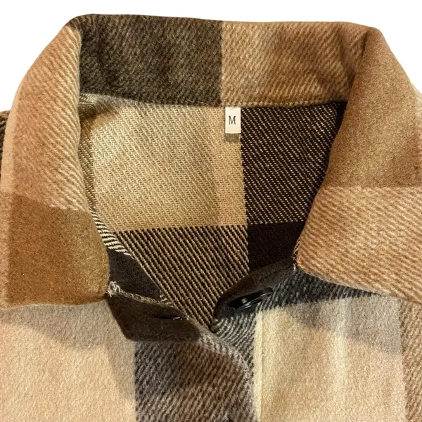 Womens Shacket Coat Jackets Medium Plaid Button Down Tan‎ Brown - Image 4
