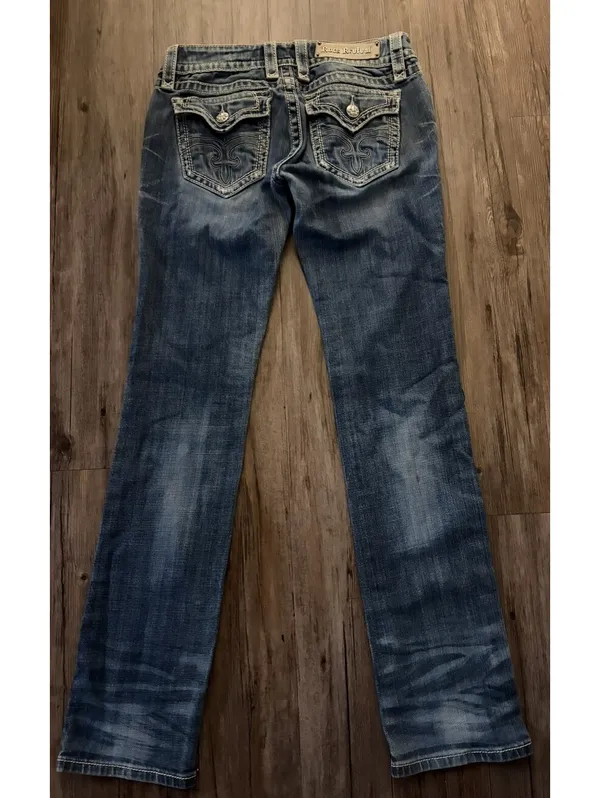 Rock Revival Blue Straight Jeans 29 Low Rise Grunge - Image 3