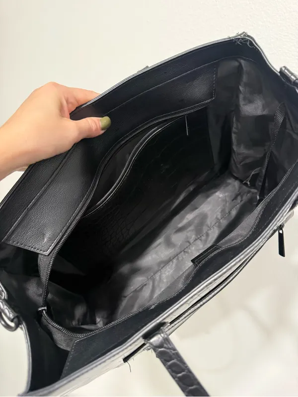 BEIS The Work Tote in Black Croc-Embossed Faux Leather - Image 8