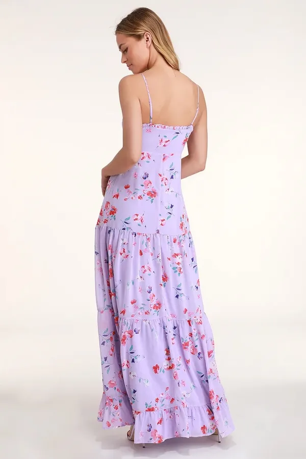 Lulus Melissa Lavender Floral Print Tiered Maxi Dress - Image 2