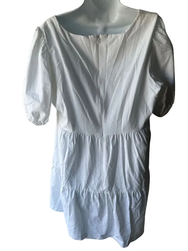 Gianni Bini White Puff Sleeve Tiered Babydoll Mini Dress Square Neck XL - Image 2
