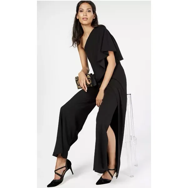 ADRIANNA PAPELL One-Shoulder Jumpsuit In‎ Black Womens Size 6 NWT $199 Cocktail - Image 2
