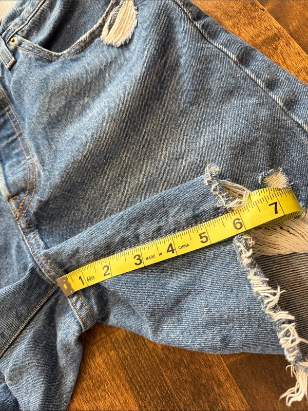 LEVI'S High-Rise Distressed Button-Fly Denim Midi Shorts 27 Classic Casual - Image 12