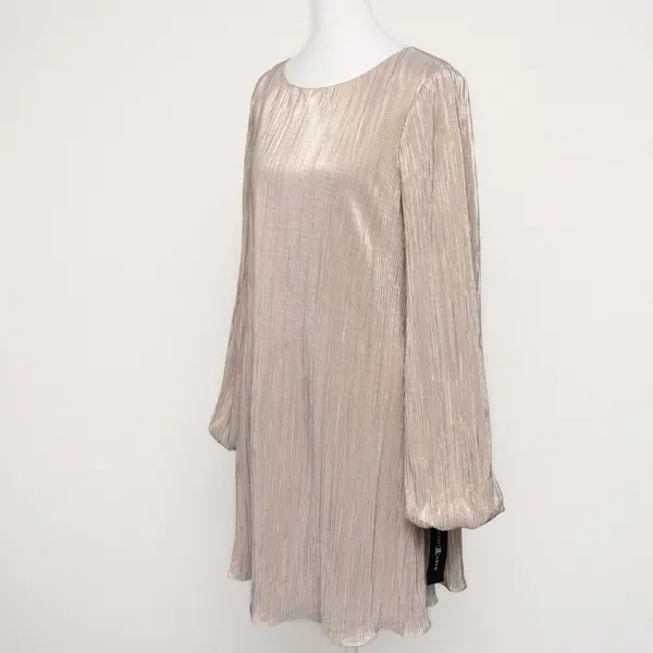 Betsy & Adam - Gold‎ Metallic Pleated Long-Sleeve Mini Dress - Image 12